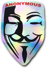 Load image into Gallery viewer, V for Vendetta Holographic Vinyl Sticker and 1 Anonymous Postcard - 2 PC Bundle - OMG Closet