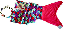 Load image into Gallery viewer, mermaid-tail-cozy-plush-blanket-throw-with-flower-crown-wired-head-band.jpg