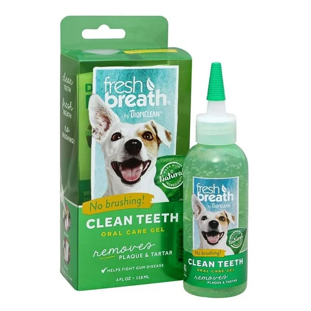 TropiClean Fresh Breath Clean Teeth Gel for Dogs With 5 Assorted Dog Stickers