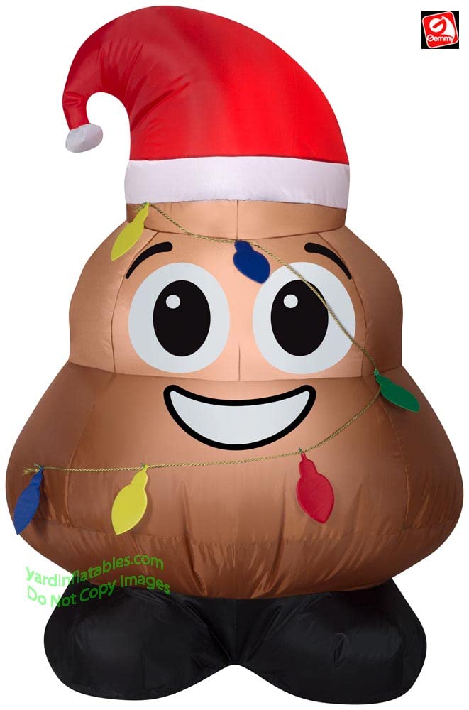 Inflatable Christmas Light Up Poop Emoji Wearing Santa Hat 3ft and 5 Assorted... - OMG Closet